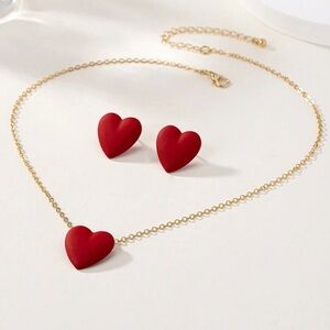 Elegant Valentine’s Day set Red Heart Necklace and Earrings Set